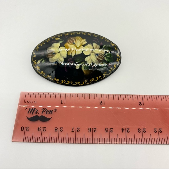 Russian Vintage Hand Painted Floral Oval Brooch - Picture 3 of 3